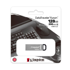 Memoria Flash USB Kingston DataTraveler Kyson 128GB, USB 3.2 Gen 1, Color Plata.