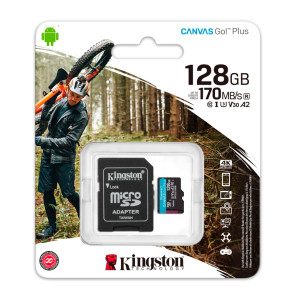 Memoria Flash microSDXC Kingston Canvas Go! Plus, 128GB con adaptador SD.