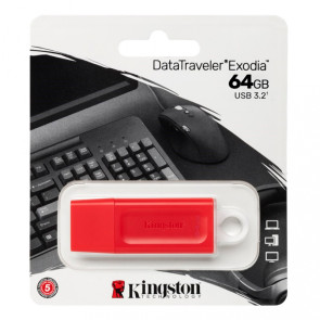 Memoria Flash USB Kingston DataTraveler Exodia 64GB, USB 3.2 Gen 1, Color Rojo.