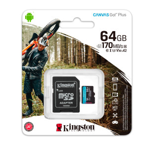 Memoria Flash microSDXC Kingston Canvas Go! Plus, 64GB con adaptador SD.