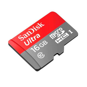 Memoria Flash microSDHC SanDisk Ultra A1, Class10, UHS-I, 16GB, presentación en colgador.