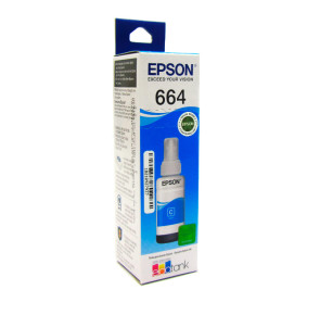 Botella de tinta EPSON T664220, color cyan, contenido 70ml, para impresoras EPSON L200.