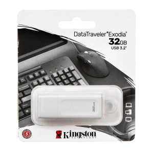 Memoria Flash USB Kingston DataTraveler Exodia, 32GB, USB 3.2 Gen 1, Blanco
